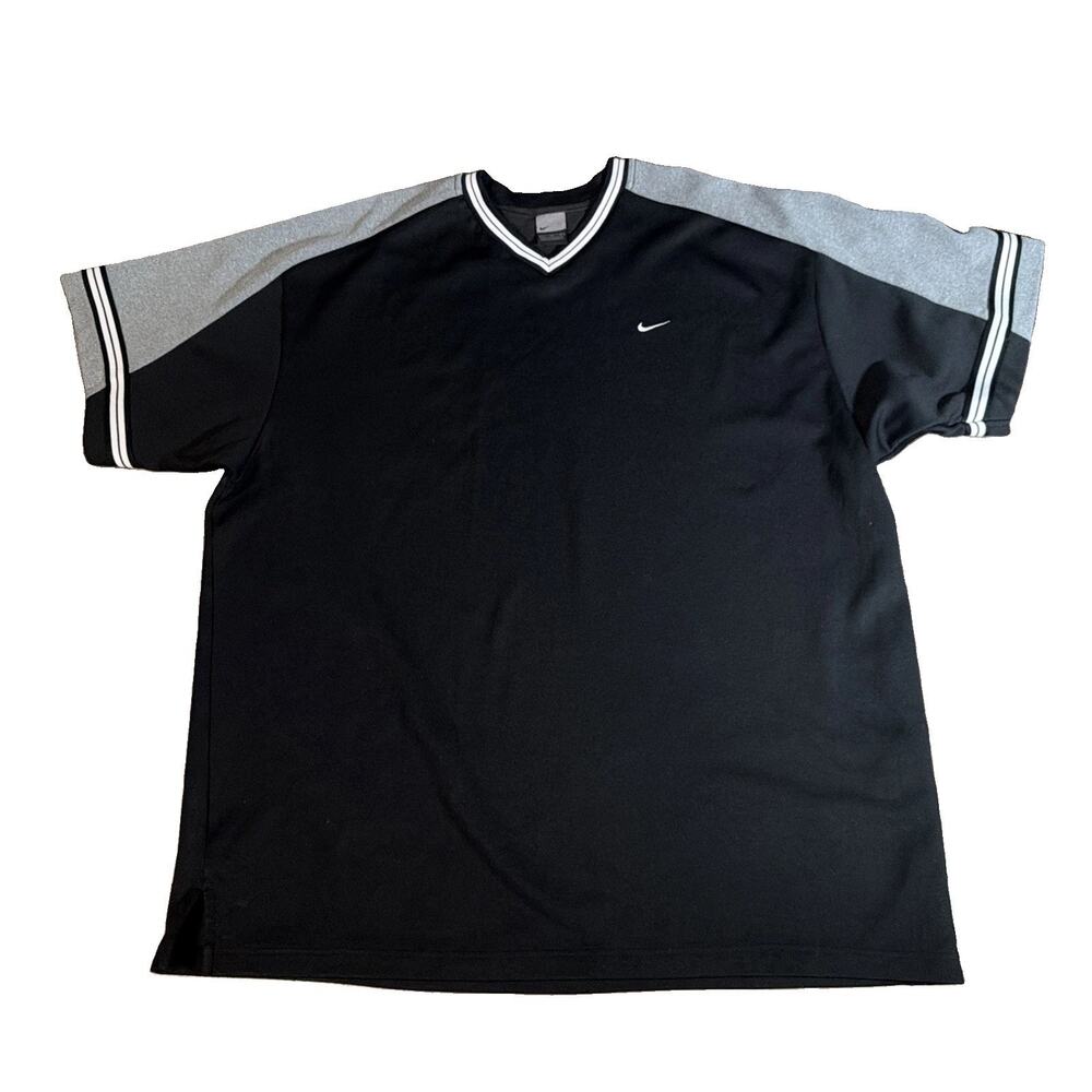 NWOT Vtg 90s Nike Sz XL V Neck Shirt Black Gray Swoosh Retro Streetwear Athletic